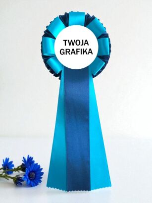 Kotylion podwójny z listkami - turkusowo-granatowy